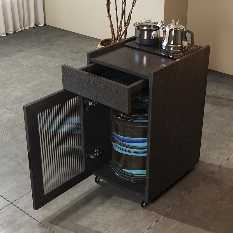 茶水柜客厅靠墙实木诧寂风黑色烧水壶一体移动小桌柜茶桌侧边茶台