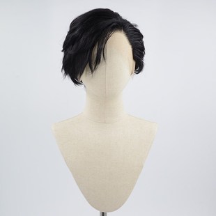 男士短假发纯黑色修剪高温丝前蕾丝手勾发自然发际线整顶假发毛胚