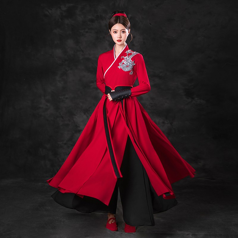 雪龙吟扇子舞蹈服儿童演出服天地龙鳞表演服剑舞武侠风汉服花木兰