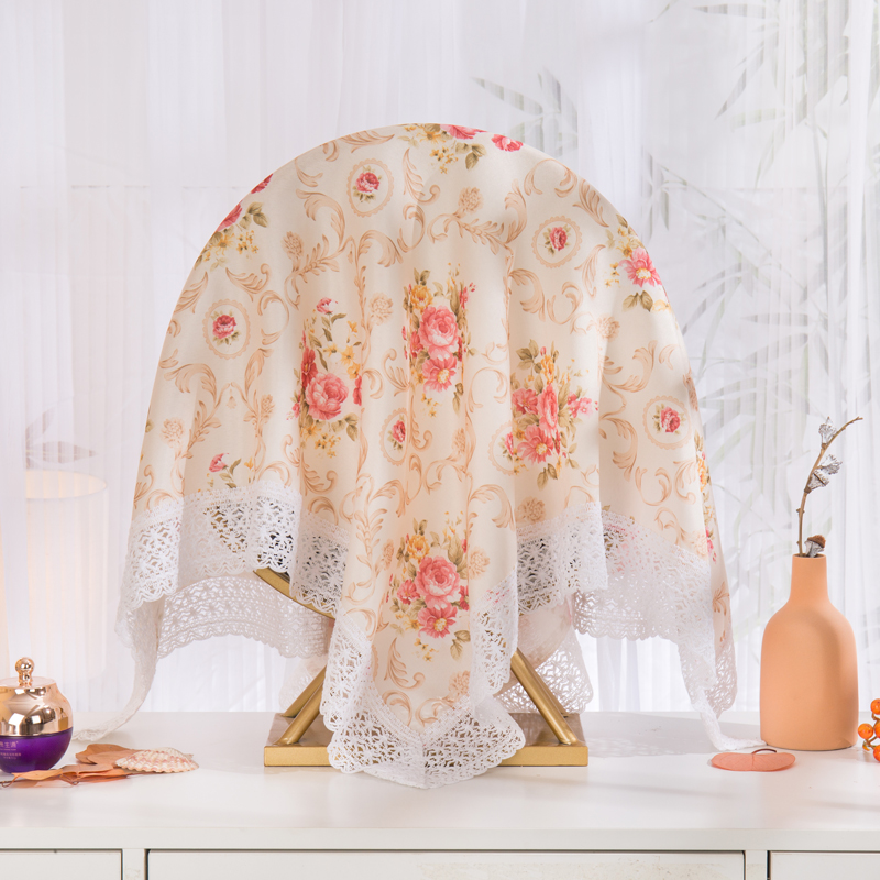 圆镜盖巾盖布蕾丝纱布艺化妆台卧室梳妆台圆形镜子布床头柜防尘布
