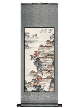 溥儒汉苑图新中式卷轴挂画竖版餐厅书房装饰画玄关客厅过道壁画