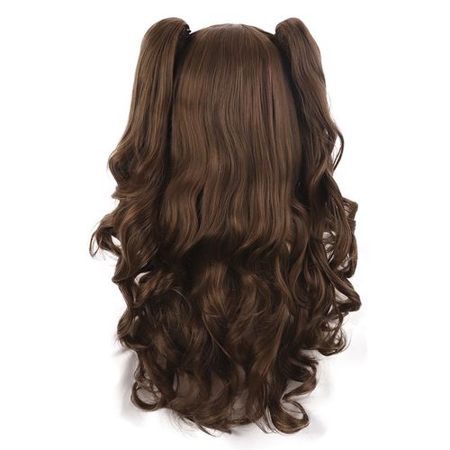 潼漫cos假发女自然棕色长卷发+抓夹双马尾大波浪动漫Lolita全头套