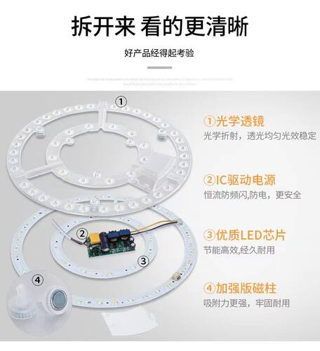 led灯芯吸顶灯替换芯客厅卧室厨房阳台圆形风扇灯灯盘超亮 三色光