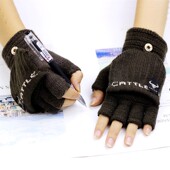 儿童手套冬季 16岁中学生写字男孩漏五指中大童 半指男童保暖加厚8