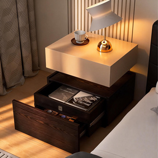 意式极简床头柜暗格一体悬浮床边柜卧室高级感储物柜子