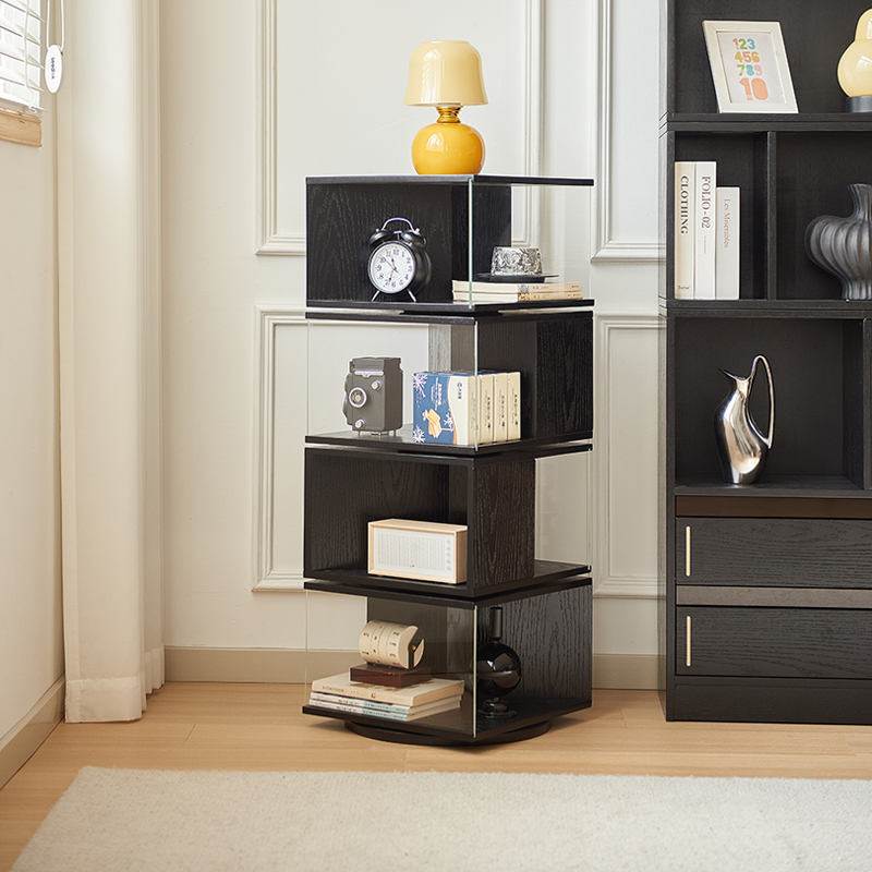 威展实木书架中古旋转落地客厅置物墙角拐角柜收纳储物转角书柜