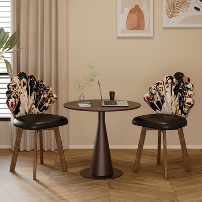 威展实木餐椅法式中古风梳妆椅复古餐桌椅家用书桌椅设计师椅子