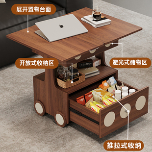 威展实木中古折叠边几可移动茶几床边桌移动边柜小推车沙发侧边柜