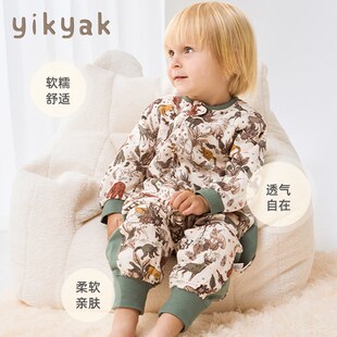 yikyak婴儿睡袋六层竹棉纱布长袖儿童睡衣竹棉四季通用防踢被