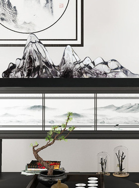 轻奢极简新中式水墨冰山软装饰品摆件装置艺术品客厅玄关背景摆设