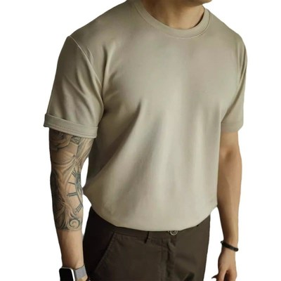 男士重磅德绒小白T保暖短袖春秋打底衫圆领百搭内搭外穿磨毛T恤衫