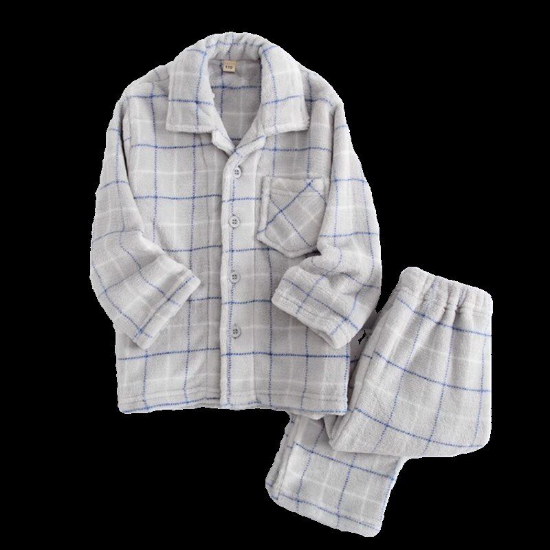 秋冬儿童小孩中大童薄款珊瑚绒家居服冬男简约法兰绒套装男童睡衣