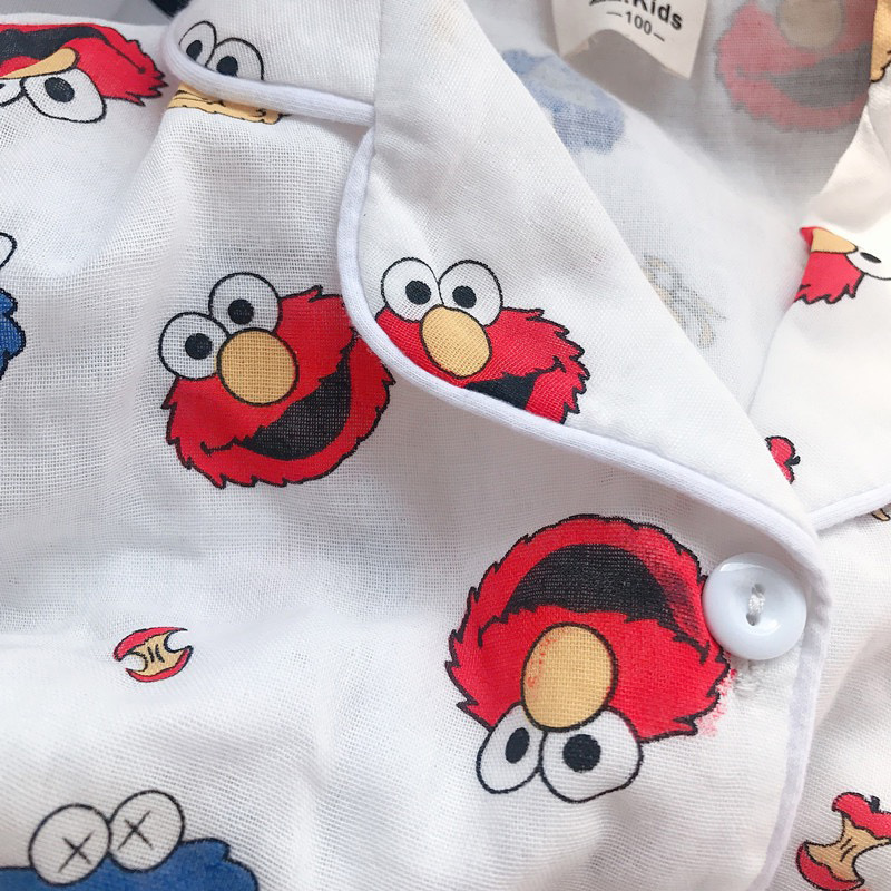 夏季亲子纱布家居服套装男童女童卡通宝宝透气纯棉一家三口薄睡衣