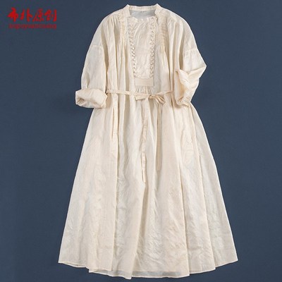 布朴壹旧2025夏季新款文艺休闲润芽色柞蚕丝轻薄质感法式连衣裙