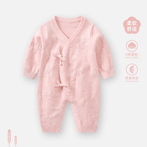 婴儿衣服秋冬连体衣新生儿毛衣套装初生宝宝纱衣针织手工系带和服