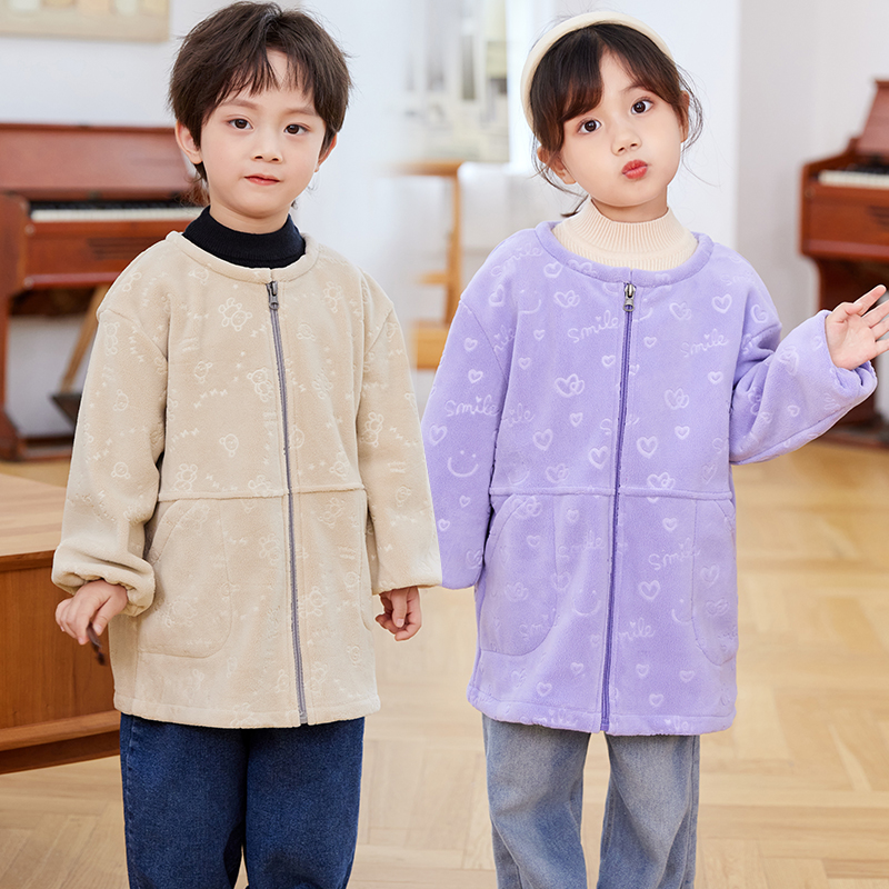 儿童奥粒绒罩衣秋冬外穿中大童羽绒服长袖拉链幼儿园男女宝宝罩衫