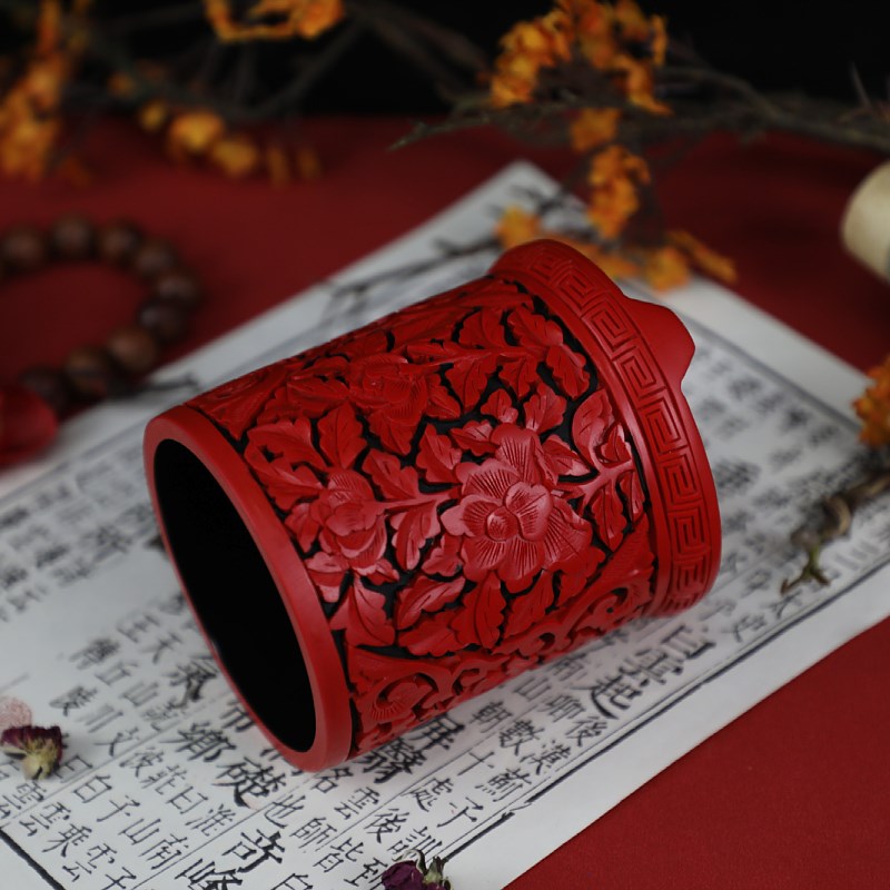 北京传统漆雕漆器实用笔筒办公桌摆件纯手工民间特色工艺礼品礼物