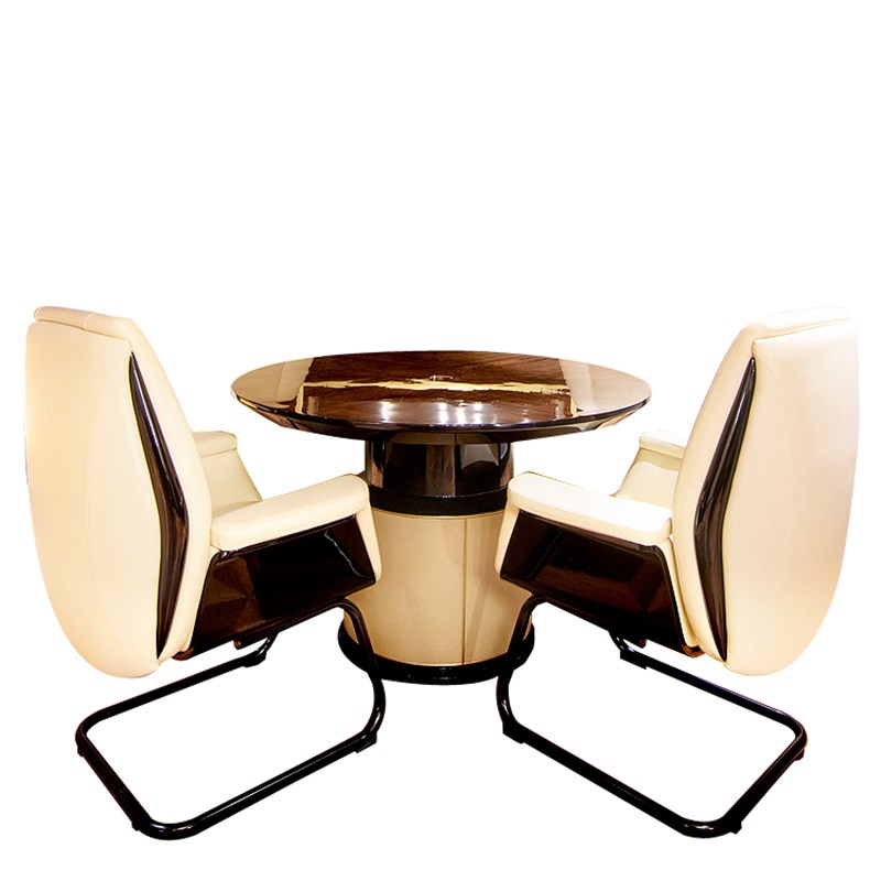 烤漆圆形圆弧会议桌 六人会议桌 实木影音室圆桌接待区洽谈桌定制