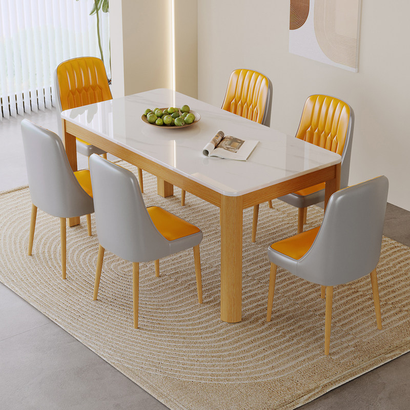北欧岩板餐桌椅组合长方形金属仿实木家用小户型吃饭桌子椅子一套,住宅家具,岩板餐桌,淘宝优惠券,粉丝福利购,淘宝优惠卷