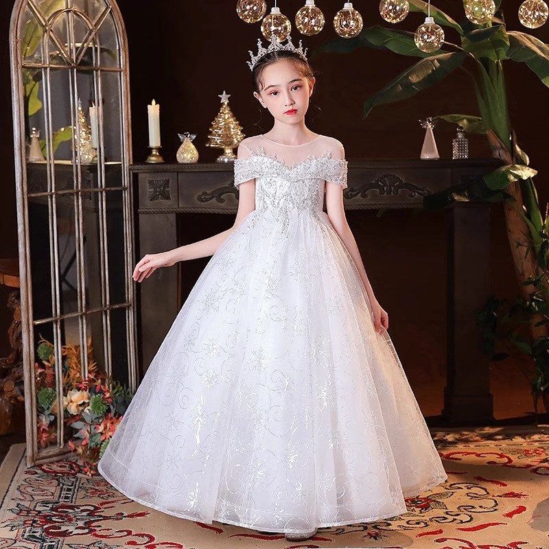 礼服女童公主裙儿童端花童婚纱蓬蓬裙女孩走秀钢琴主持人演出服