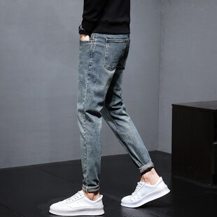 26码27小码复古牛仔裤男长裤子修身小脚裤矮个子小腰瘦男生加绒裤