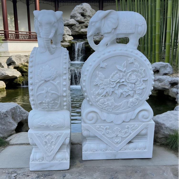 汉白玉门墩抱鼓石石雕大象动物雕塑庭院门口吉祥摆件招财进宝