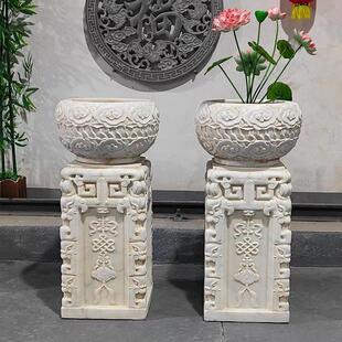 彷古青石汉白玉底座盆景花架台柱墩石头庭院商铺别墅室内外摆件