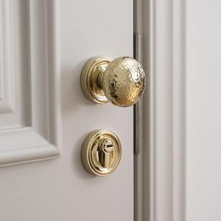 INDOORS法式极简金色黄铜化妆室门锁锤纹纯铜静音球形锁具门把手