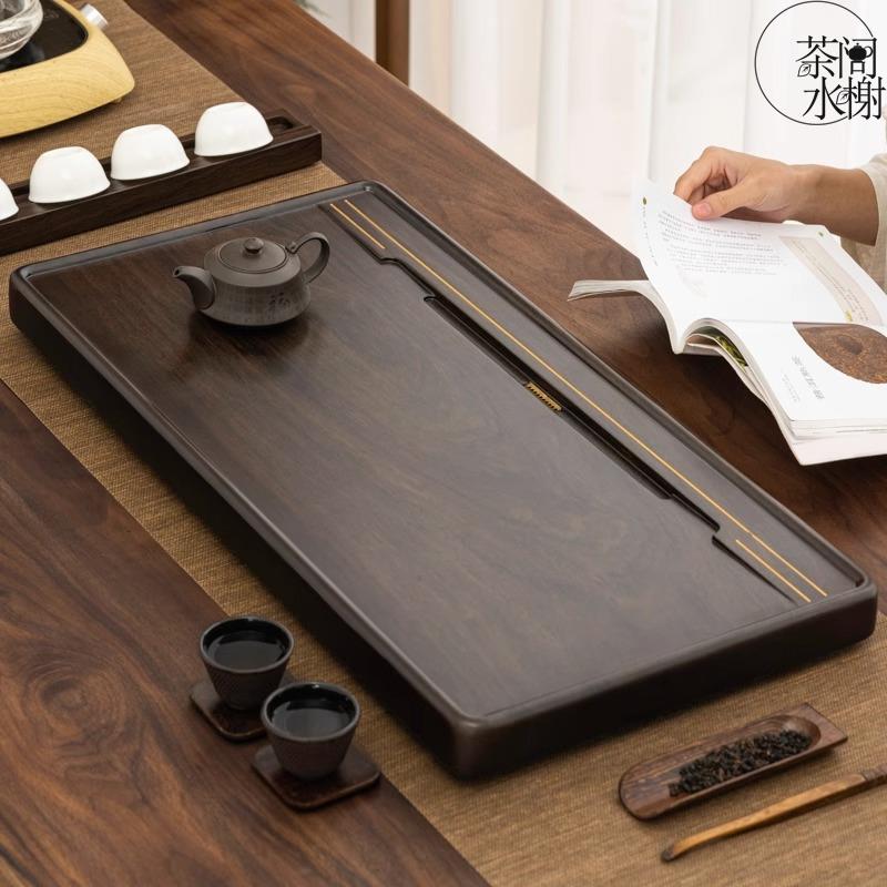 黑檀木高级茶盘办公实木茶台长方形高档整块原木茶海排水功夫茶具