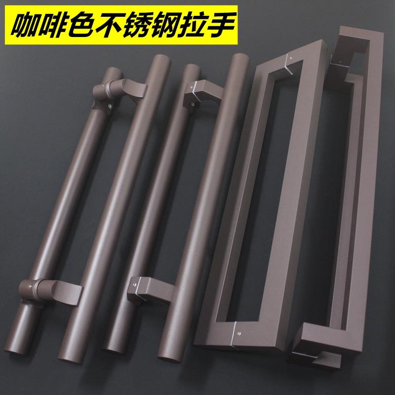 咖啡色铝合金门拉手圆管斜脚方管地弹簧有框门木门棕色把手不锈钢