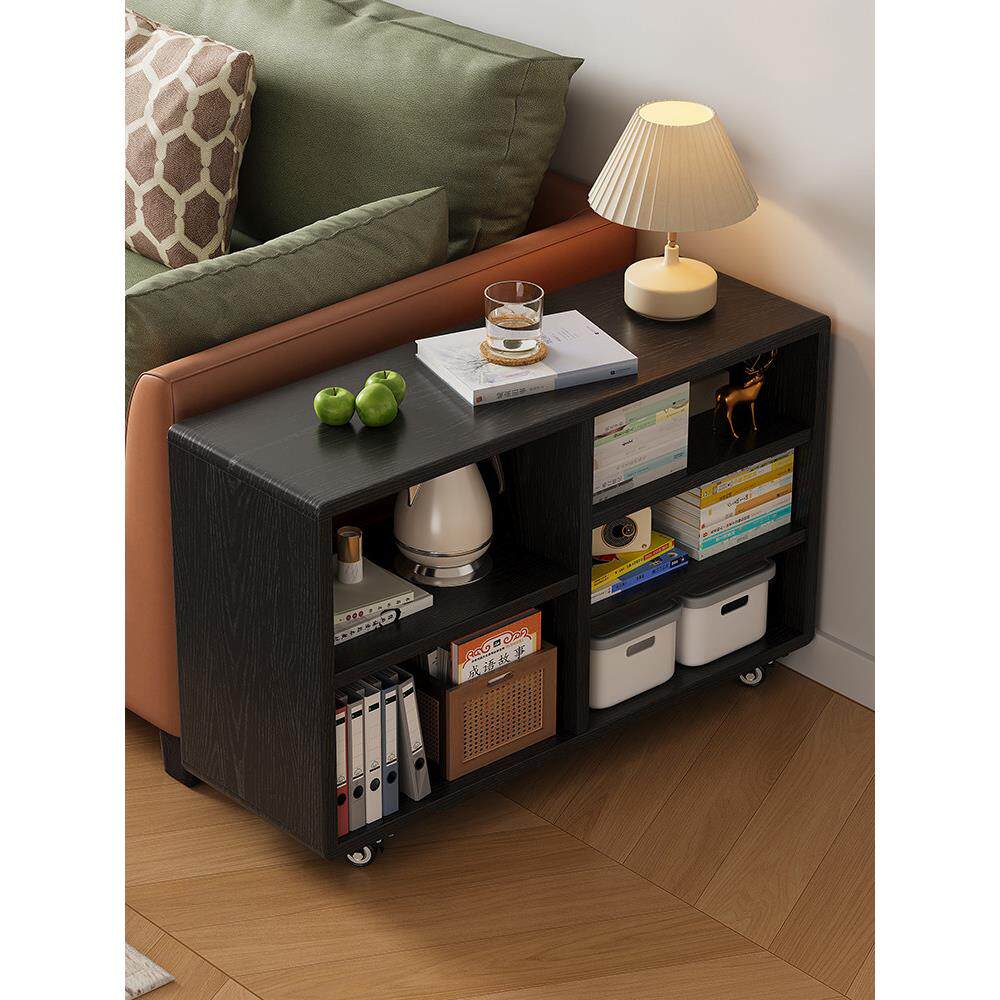 实木沙发边柜窄柜与轮子咖啡桌储物柜小公寓客厅可移动沙发边桌