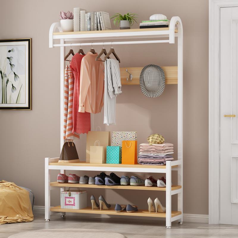 落地衣帽架鞋架一体家用多功能进门口收纳置物架挂帽架简易挂衣架