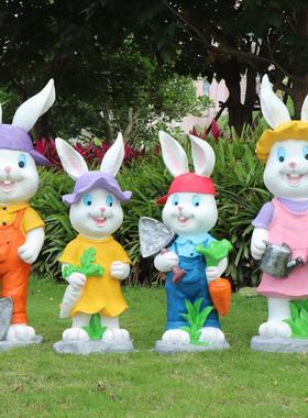 花园庭院卡通兔子花缸摆件玻璃钢雕塑小区幼儿园花盆草坪装饰造景