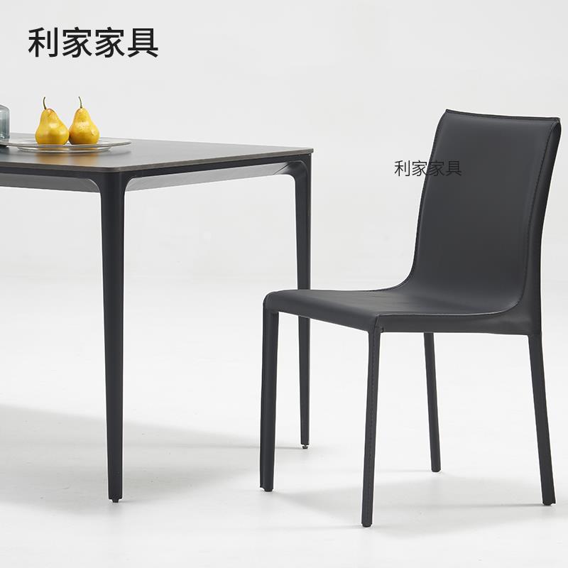 意式极简餐椅马鞍皮家用饭厅吃饭靠背椅设计感休闲书桌椅北欧轻奢