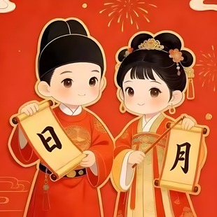 汉服年画娃娃新年装饰2026马年金童玉女春节出入平安贴纸墙面贴画