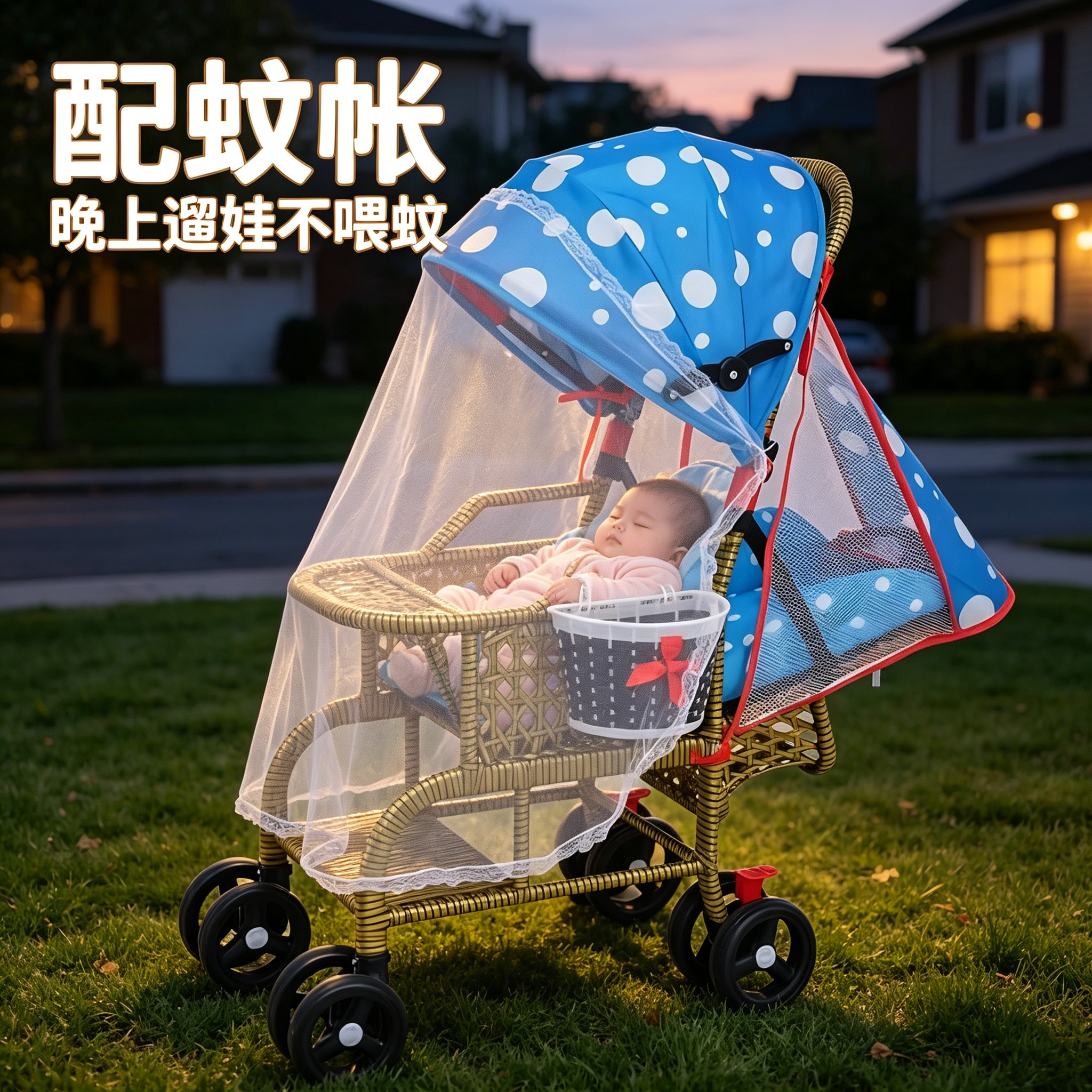 藤编婴儿推车配蚊帐防蚊虫全车可水洗轻便折叠可躺宝宝夏季手推车