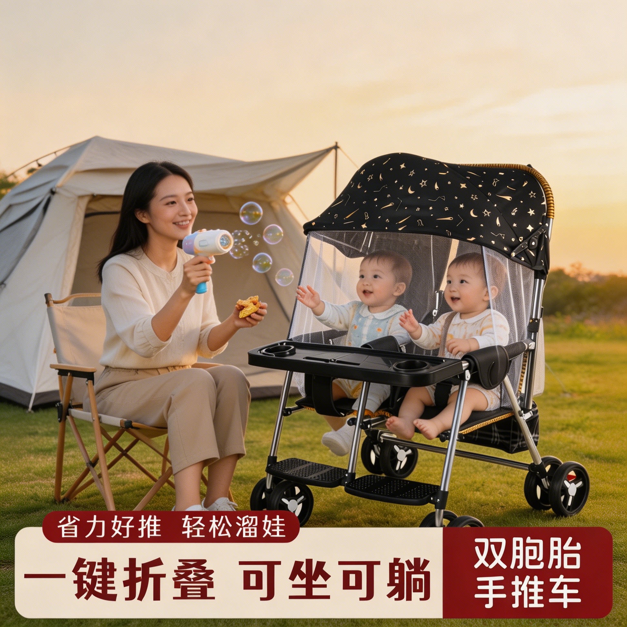 双胞胎仿藤编婴儿车夏季遛娃推车