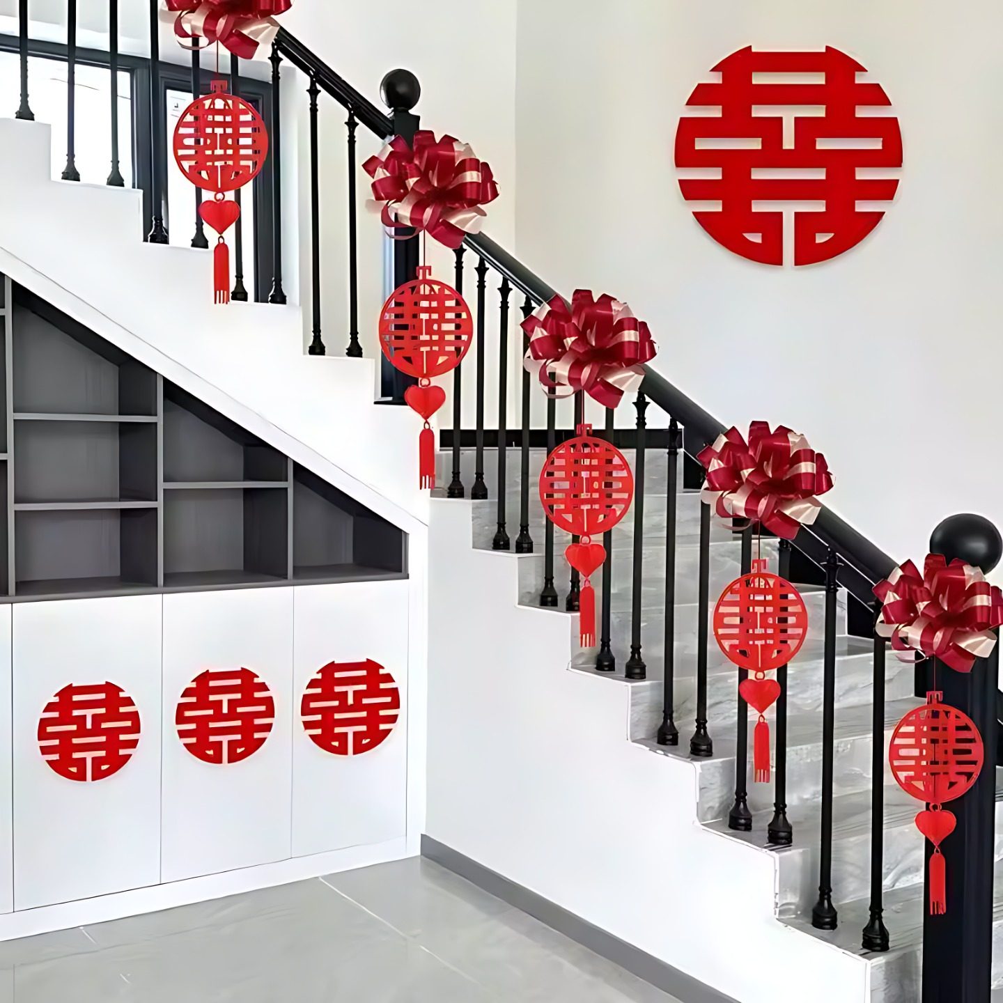 结婚楼梯装饰布置拉花婚房楼梯扶手男方女方婚礼阳台客厅扶梯套装,节庆用品/礼品,拉花,淘宝优惠券,粉丝福利购,淘宝优惠卷