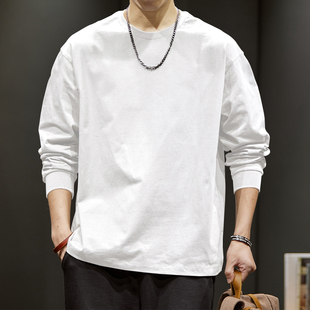 宽松打底衫 简木迹260克新疆纯棉重磅圆领纯色束口长袖 t恤男春秋季