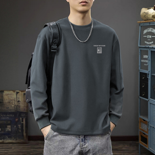 保暖加厚打底衫 简木迹260克圆领双面德绒长袖 T恤男螺纹束口秋冬季
