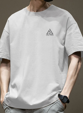 简木迹重磅纯棉短袖t恤男夏季宽松休闲圆领美式半袖体恤潮牌上衣