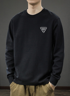 简木迹260克潮牌重磅纯棉长袖T恤男士宽松大码秋季螺纹束口打底衫