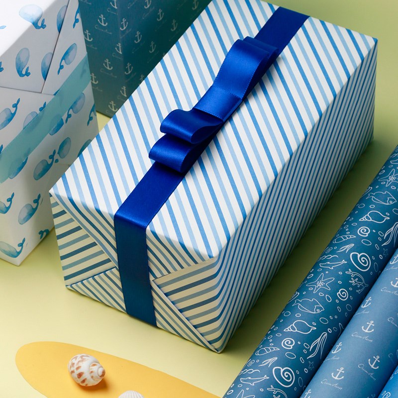 蓝色卡通包装纸儿童节海洋系生日礼盒大尺寸打包礼品纸套装包书纸