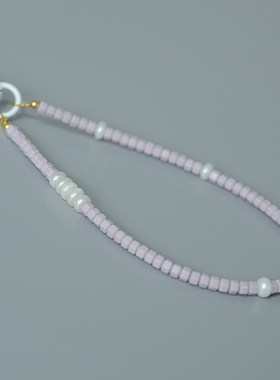 简约百搭情侣男女手工松石天然珍珠蓝紫色挂手腕防丢钥匙扣手机链