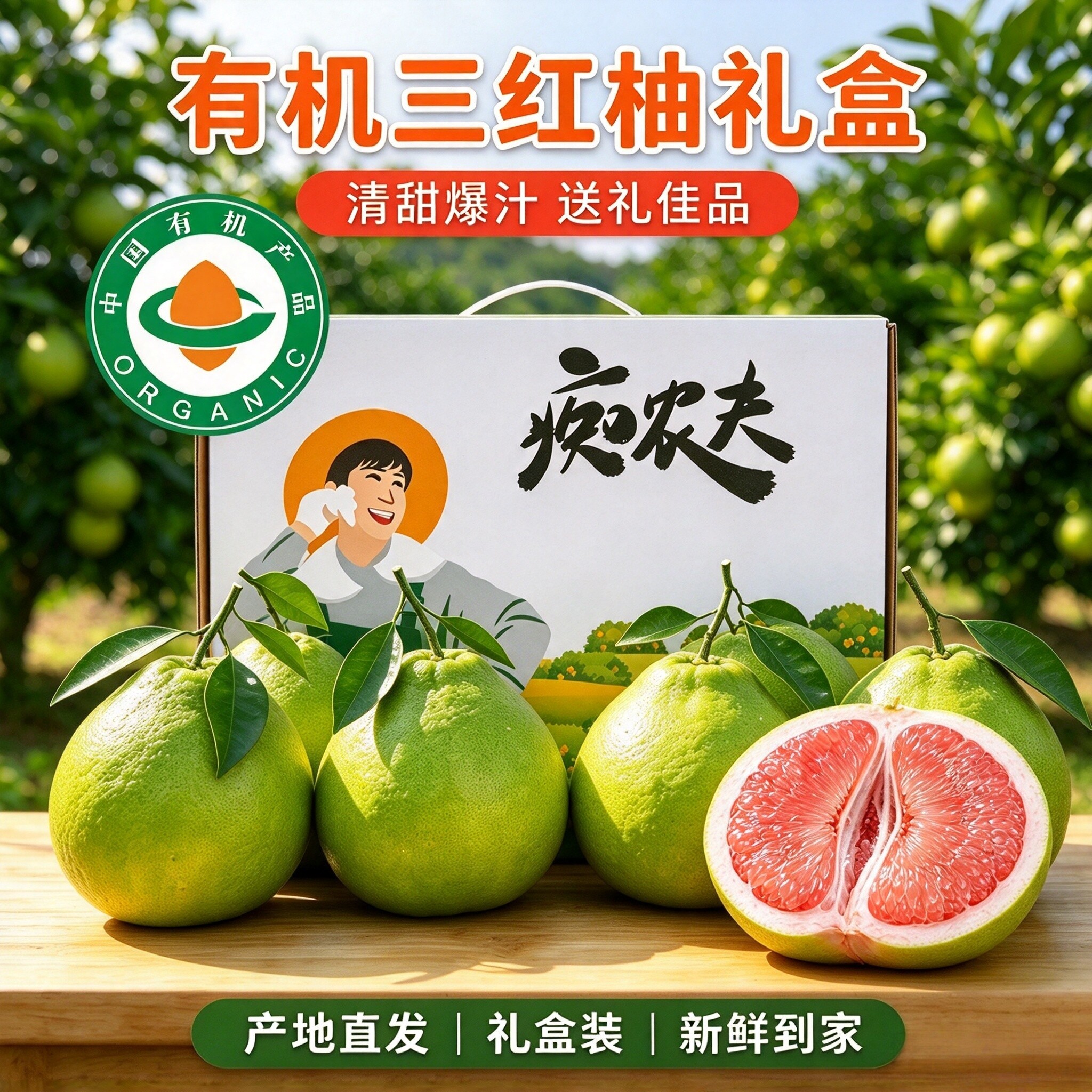 泸县有机三红柚子5斤礼盒装 果肉饱满酸甜应季水果新鲜采摘无农残