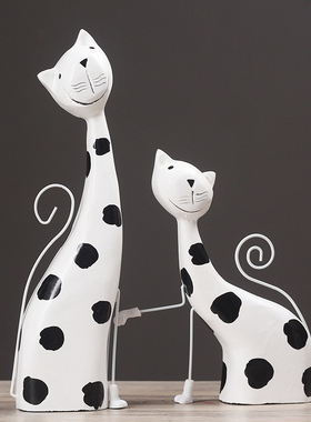 北欧彩绘木质小猫创意情侣猫咪客厅酒柜摆件家居装饰工艺礼品摆设