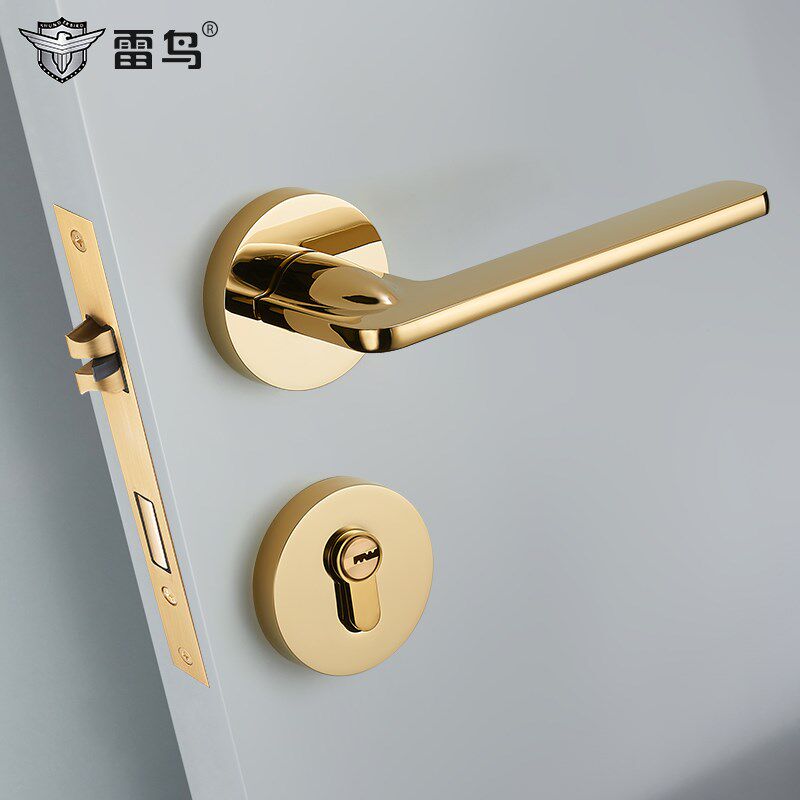 雷鸟黑色门锁室内卧室静音房间门锁卫生间简约分体锁金色家用门锁