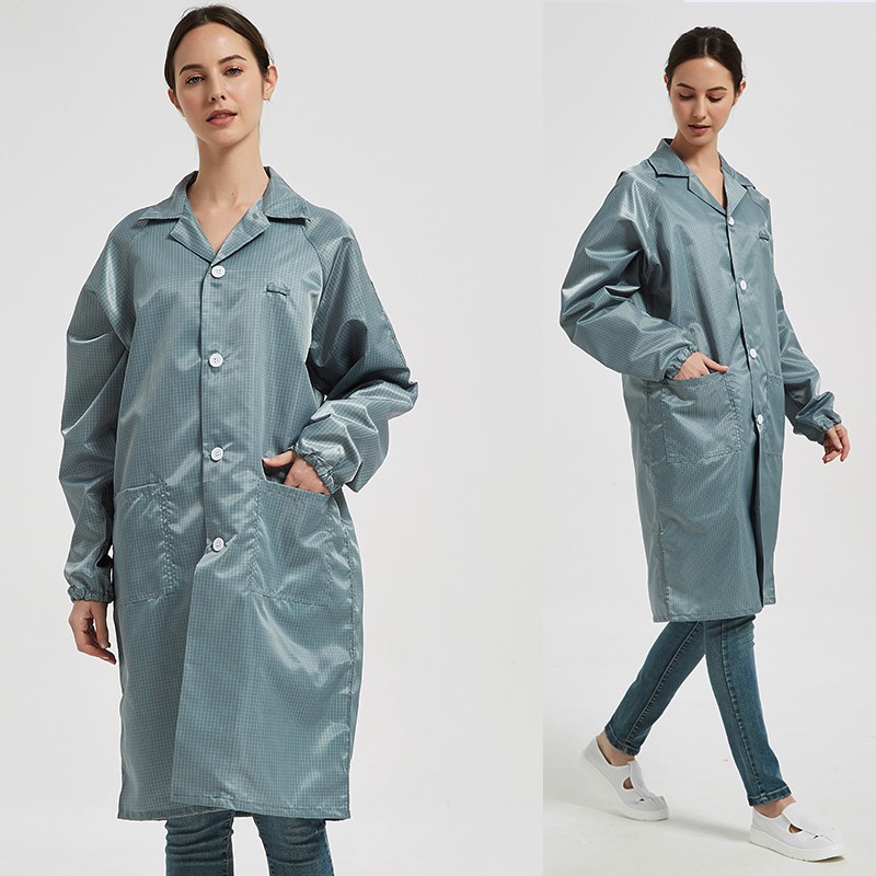 驭步百级静电衣大褂网格上衣无尘女蓝色格子防尘工作服装男富士康