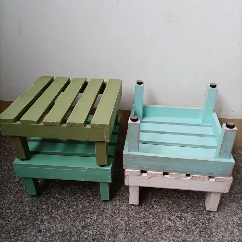 美式庭院实木小花架置物架幼儿园小凳子阳台花园防腐木室内花盆架