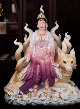 九姑娘神像九尾娘娘青丘白狐女神汉白玉白衣红衣九公子像家用摆件